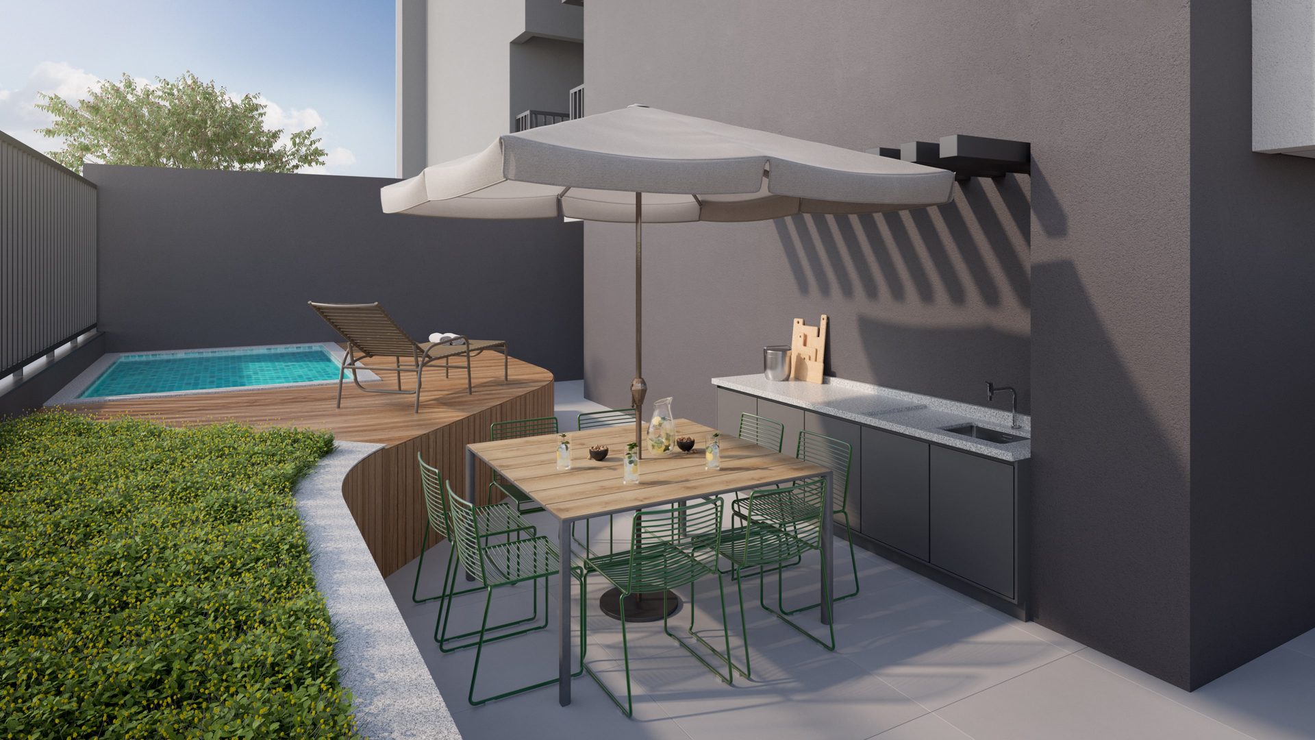 Terraço privativo com piscina da garden house do Island Vaca Brava (imagem ilustrativa)
