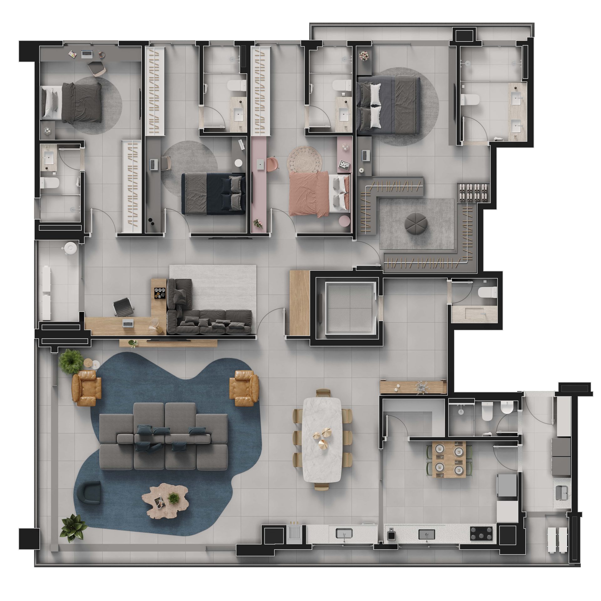 Planta baixa da penthouse, opção 1, pavimentos 30 a 34, Island Vaca Brava
