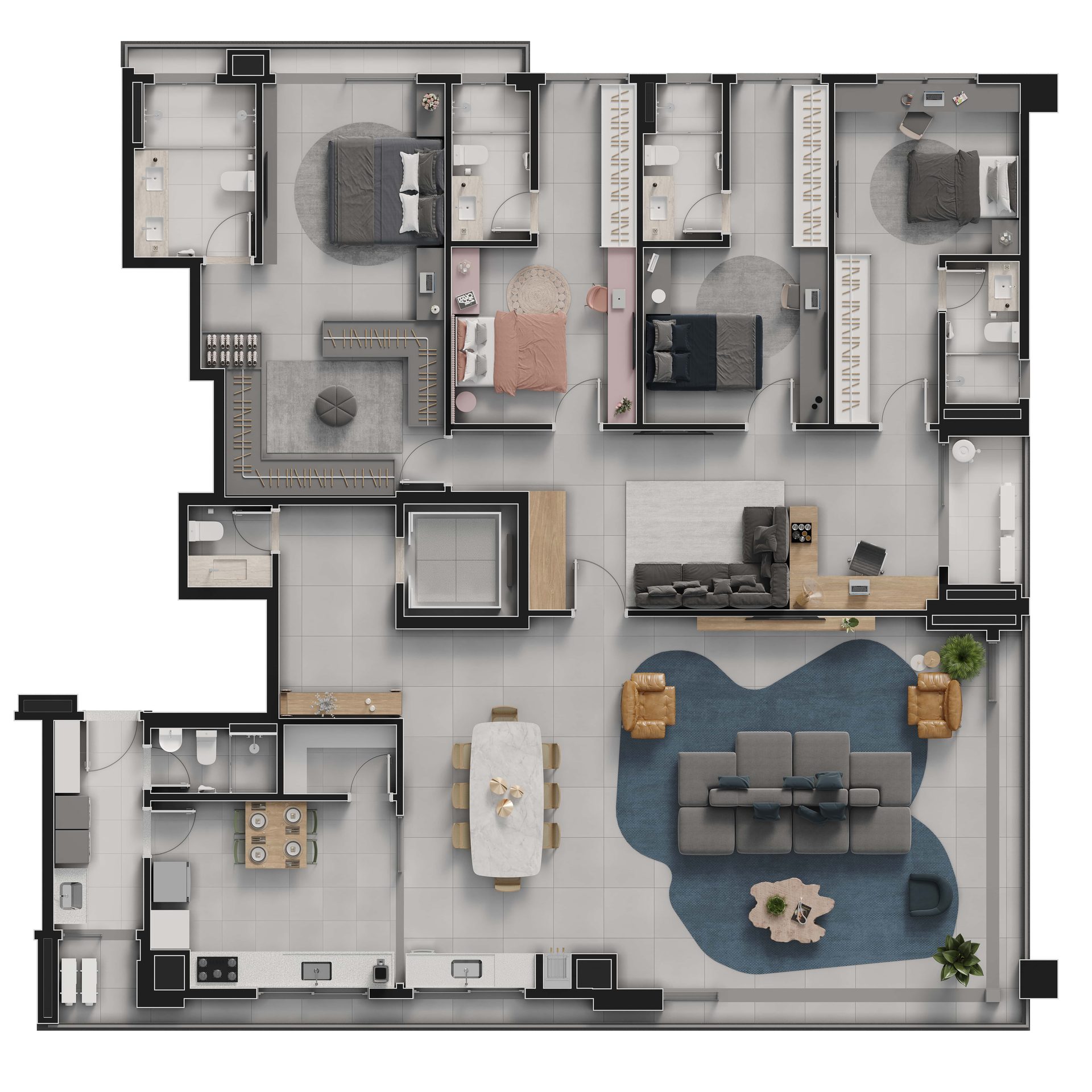 Planta baixa da penthouse, opção 2, pavimentos 30 a 34, Island Vaca Brava